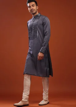 Fog Grey Festive Kurta In Mini Silk With A Cocktail Look
