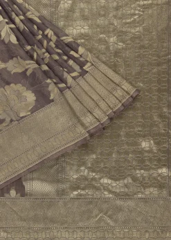 Fog Grey Saree In Tissue Georgette With Banarasi Zari Weave And An Unstitched Blouse