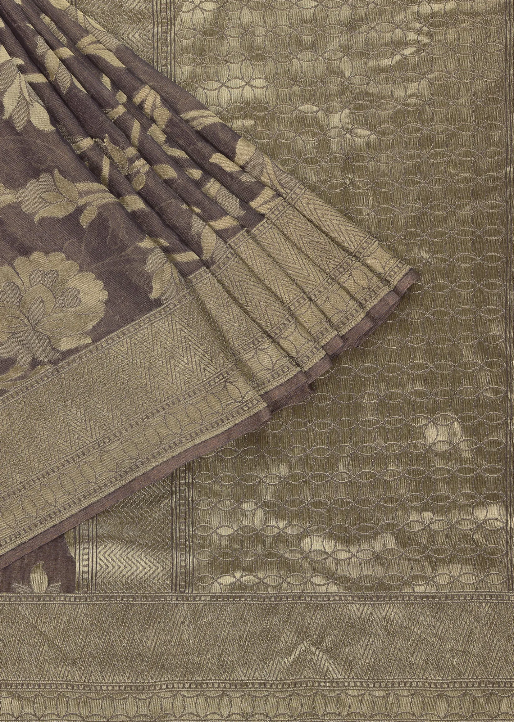 Fog Grey Saree In Tissue Georgette With Banarasi Zari Weave And An Unstitched Blouse