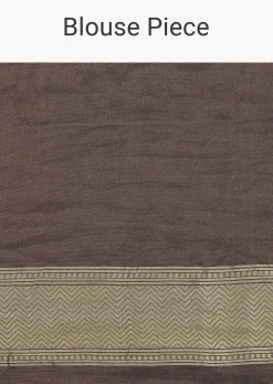 Fog Grey Saree In Tissue Georgette With Banarasi Zari Weave And An Unstitched Blouse