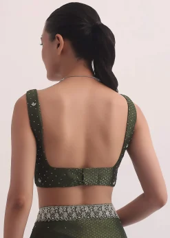 Forest Green Jacquard Saree In Cutdana Embroidery With Unstitched Blouse