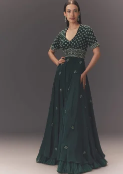 Forest Greenhand Embroidered Double Layer Jumpsuit