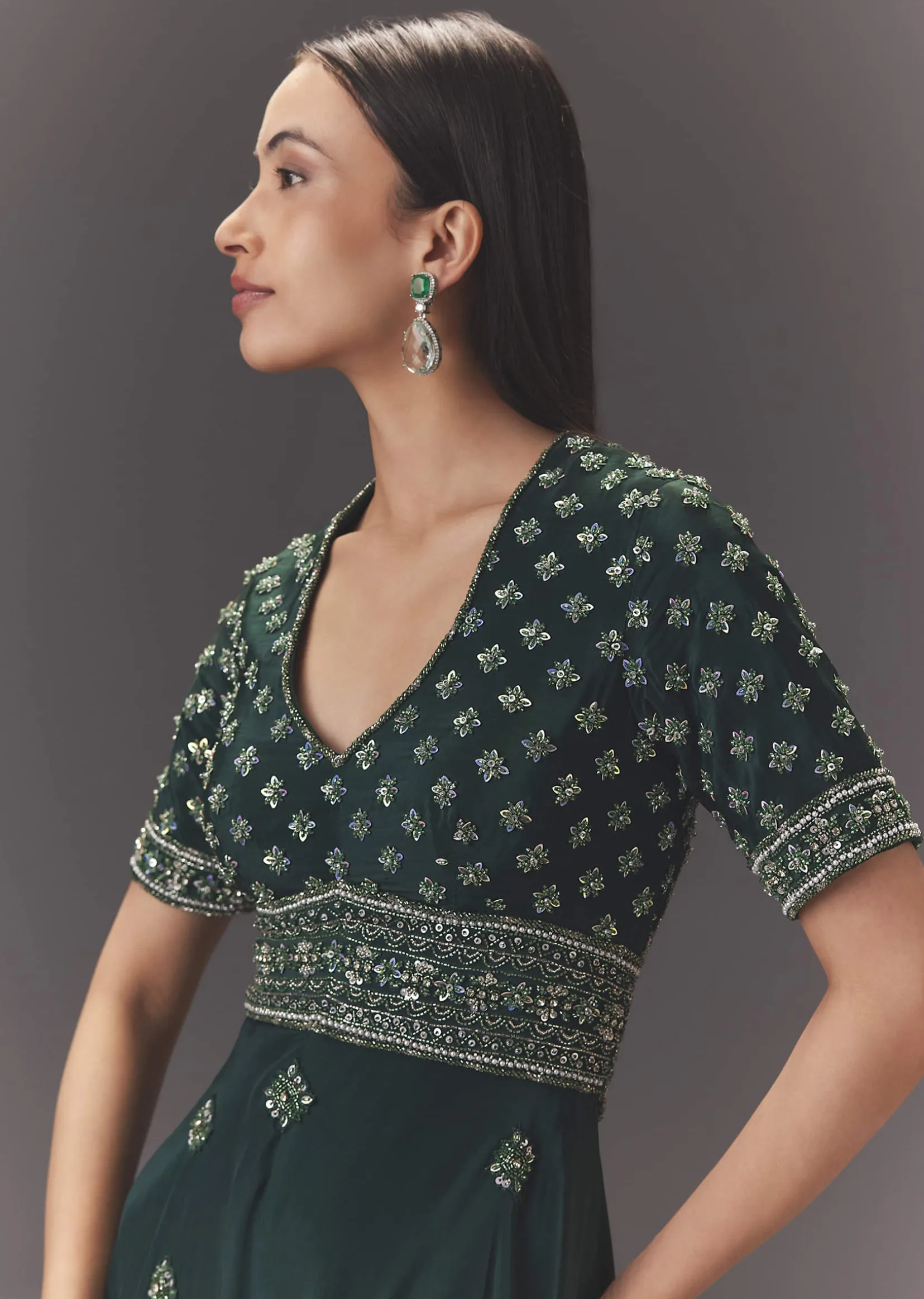 Forest Greenhand Embroidered Double Layer Jumpsuit