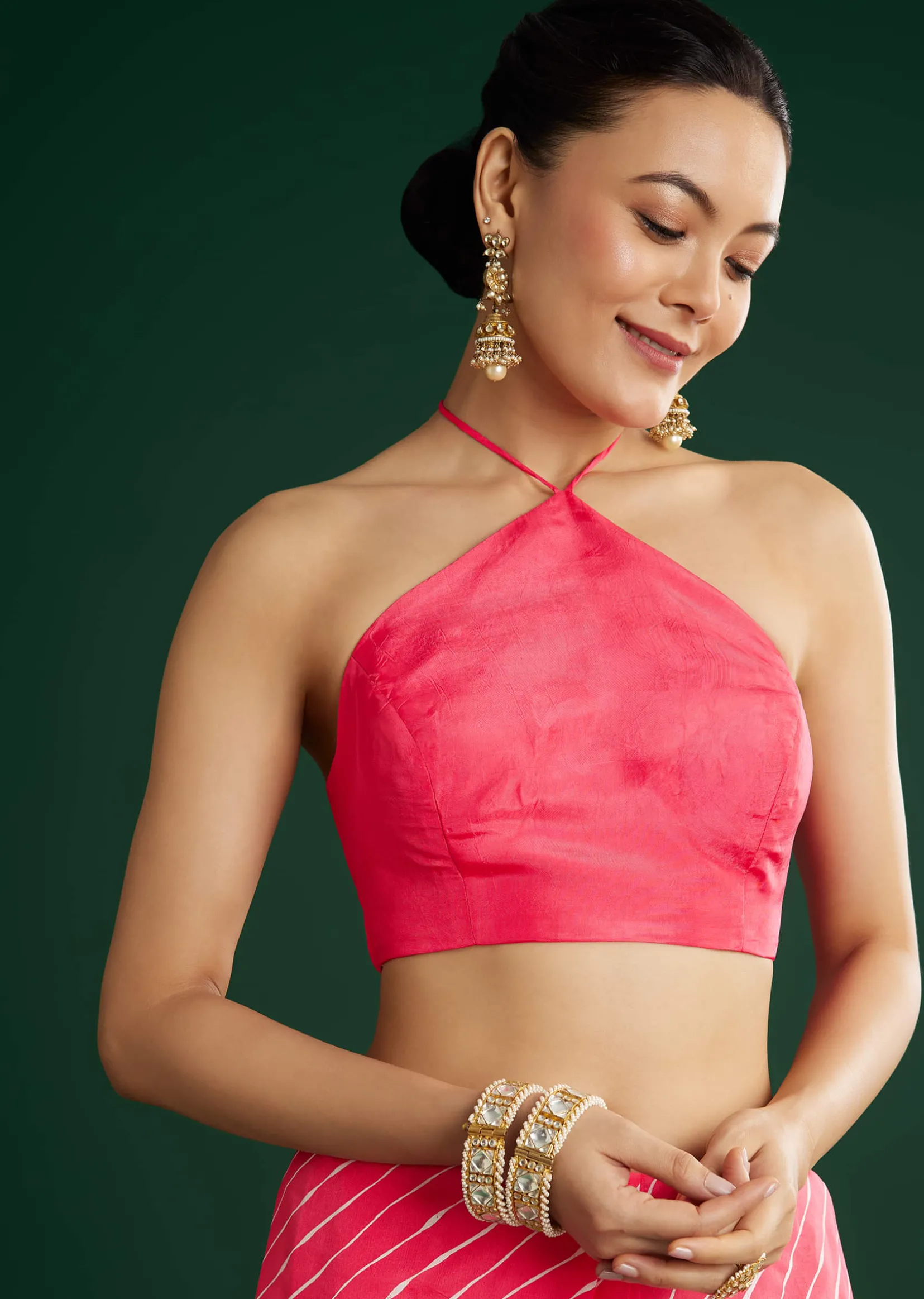 Gajari Dola Silk Saree With Floral Embroidery And Lehariya Print