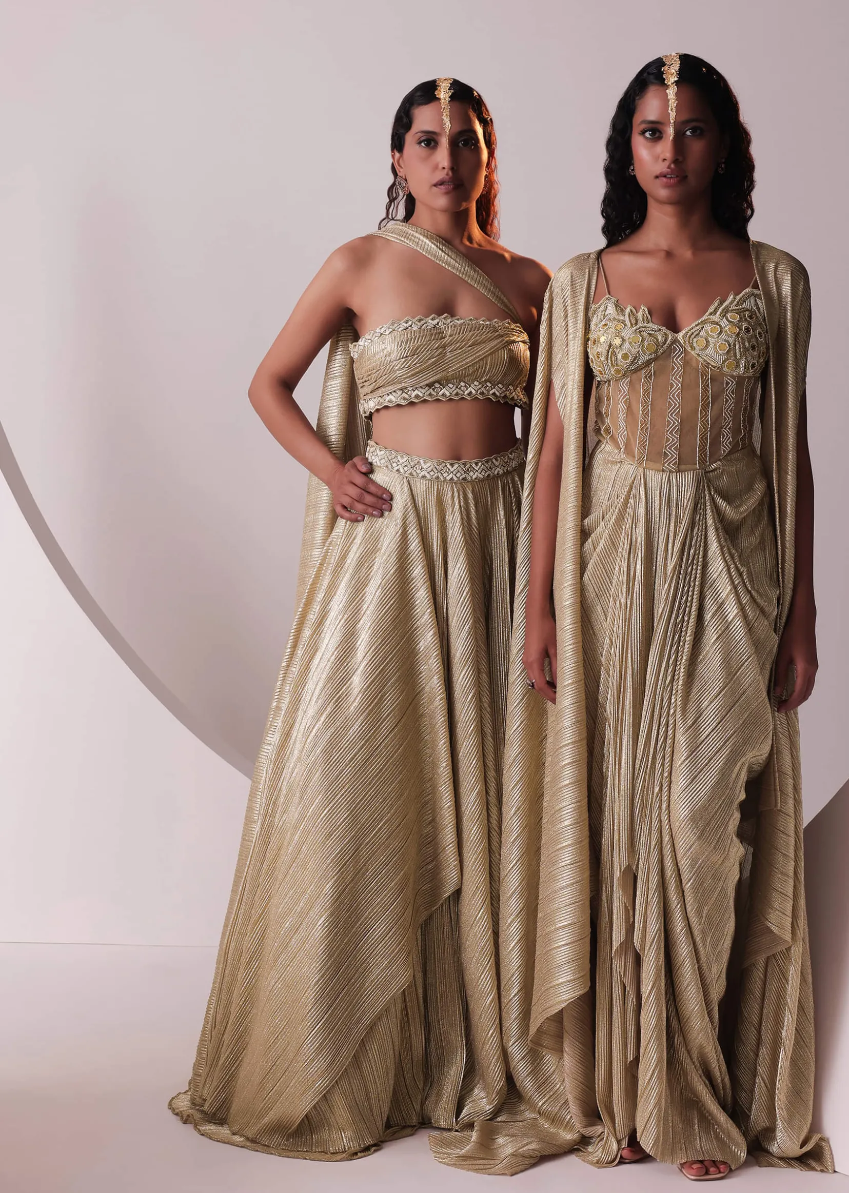 Glam Gold Embroidered Gown In Knit Stretchable Fabric With Jacket