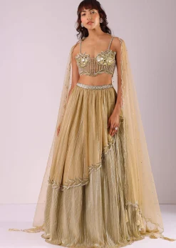 Glam Gold Embroidered Lehenga Set In Foil Knit Fabric
