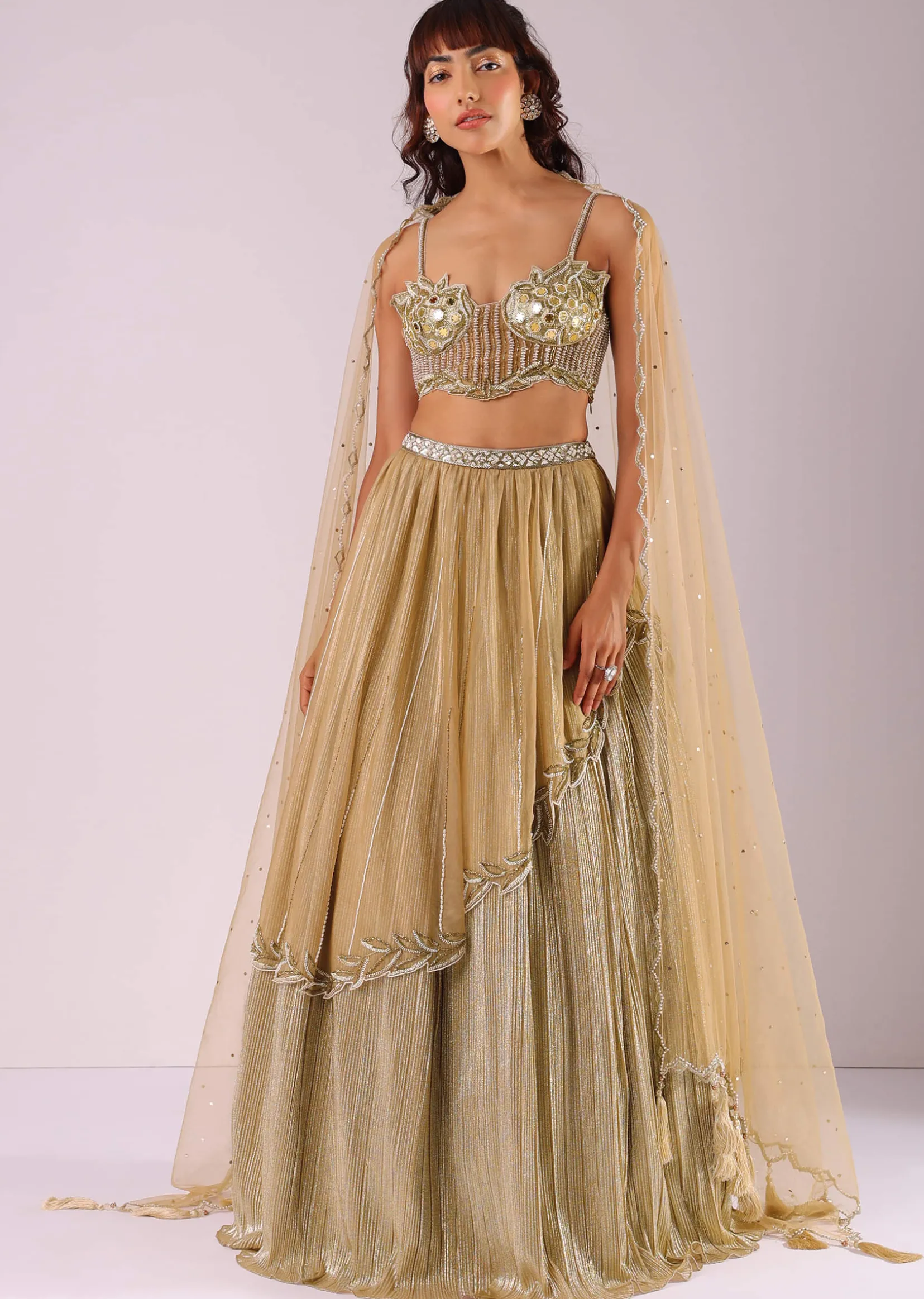 Glam Gold Embroidered Lehenga Set In Foil Knit Fabric