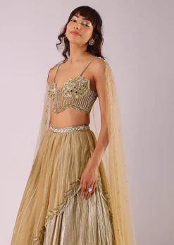 Glam Gold Embroidered Lehenga Set In Foil Knit Fabric