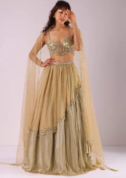 Glam Gold Embroidered Lehenga Set In Foil Knit Fabric