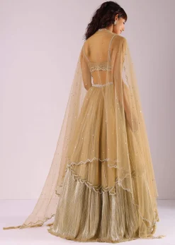 Glam Gold Embroidered Lehenga Set In Foil Knit Fabric
