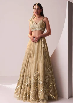 Glam Gold Embroidered Lehenga Set In Knit Stretchable Fabric