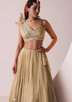 Glam Gold Embroidered Lehenga Set In Knit Stretchable Fabric