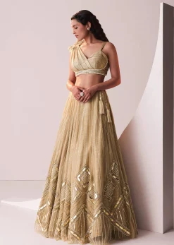 Glam Gold Embroidered Lehenga Set In Knit Stretchable Fabric