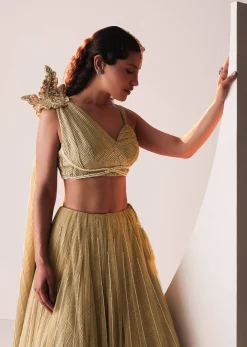 Glam Gold Embroidered Lehenga Set In Knit Stretchable Fabric
