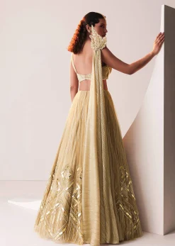 Glam Gold Embroidered Lehenga Set In Knit Stretchable Fabric