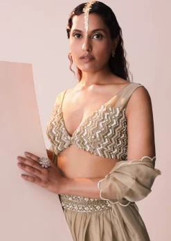 Glam Gold Embroidered Lehenga Set In Jute Organza