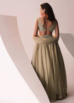 Glam Gold Embroidered Lehenga Set In Jute Organza