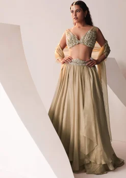 Glam Gold Embroidered Lehenga Set In Jute Organza
