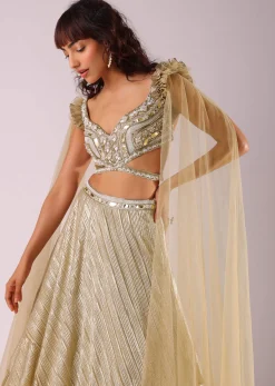 Glam Gold Lehenga Set In Foil Knit Fabric With Embroidered Blouse