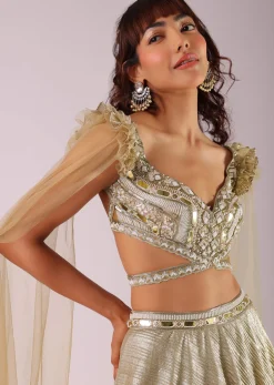 Glam Gold Lehenga Set In Foil Knit Fabric With Embroidered Blouse