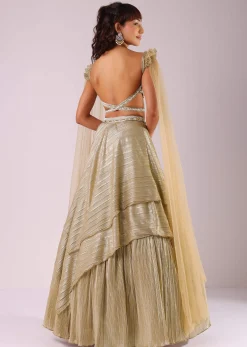 Glam Gold Lehenga Set In Foil Knit Fabric With Embroidered Blouse