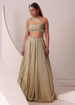Glam Gold Lehenga Set In In Knit Strechable Fabric