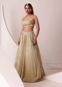 Glam Gold Lehenga Set In In Knit Strechable Fabric