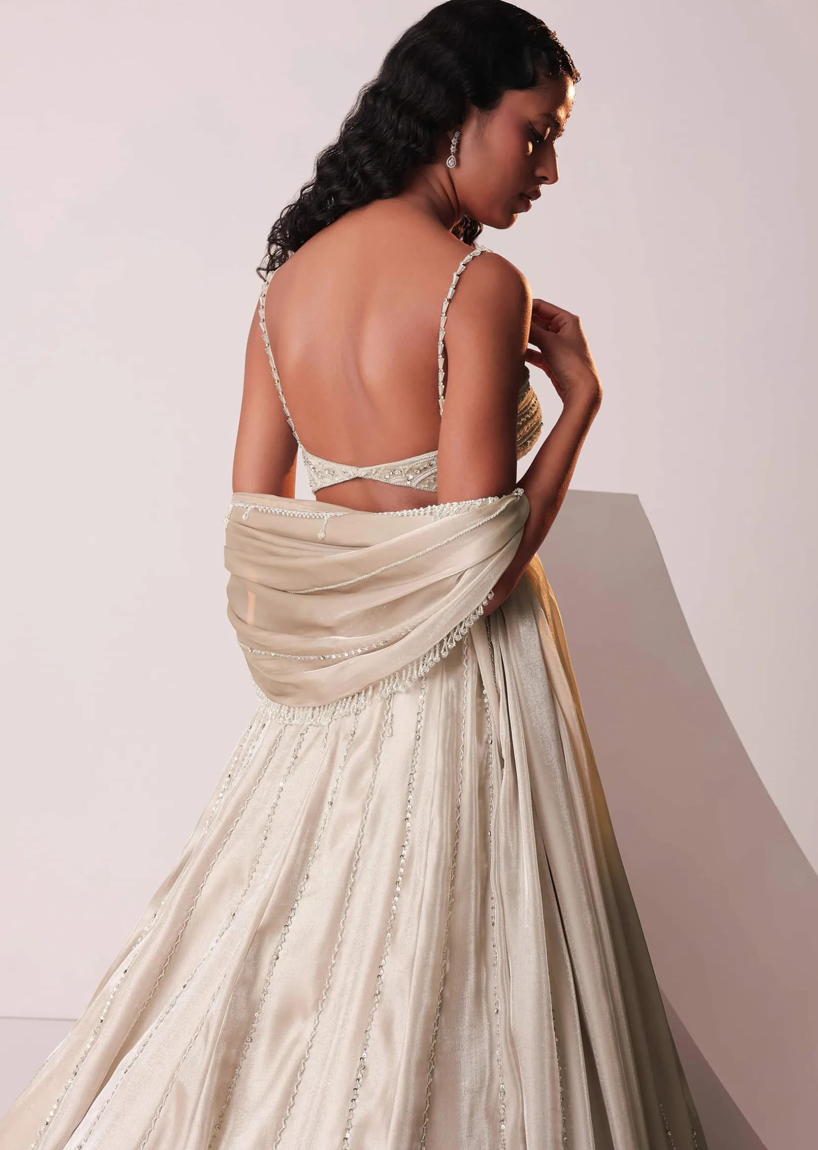 Glam Silver Embroidered Lehenga Set In Organza