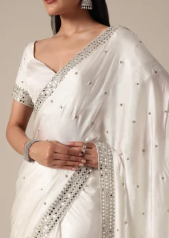 Glamorous White Chinnon Saree With Stone Embellishments