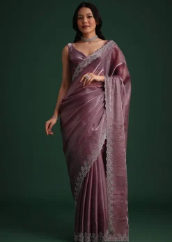 Glass Tissue Saree With Stone And Diamond Embroidery