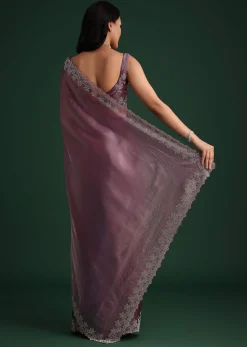 Glass Tissue Saree With Stone And Diamond Embroidery