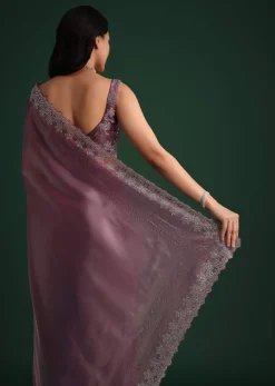 Glass Tissue Saree With Stone And Diamond Embroidery