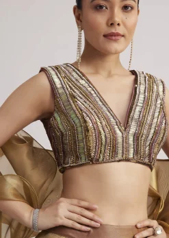 Gold And Mauve Organza Embellished Lehenga Set