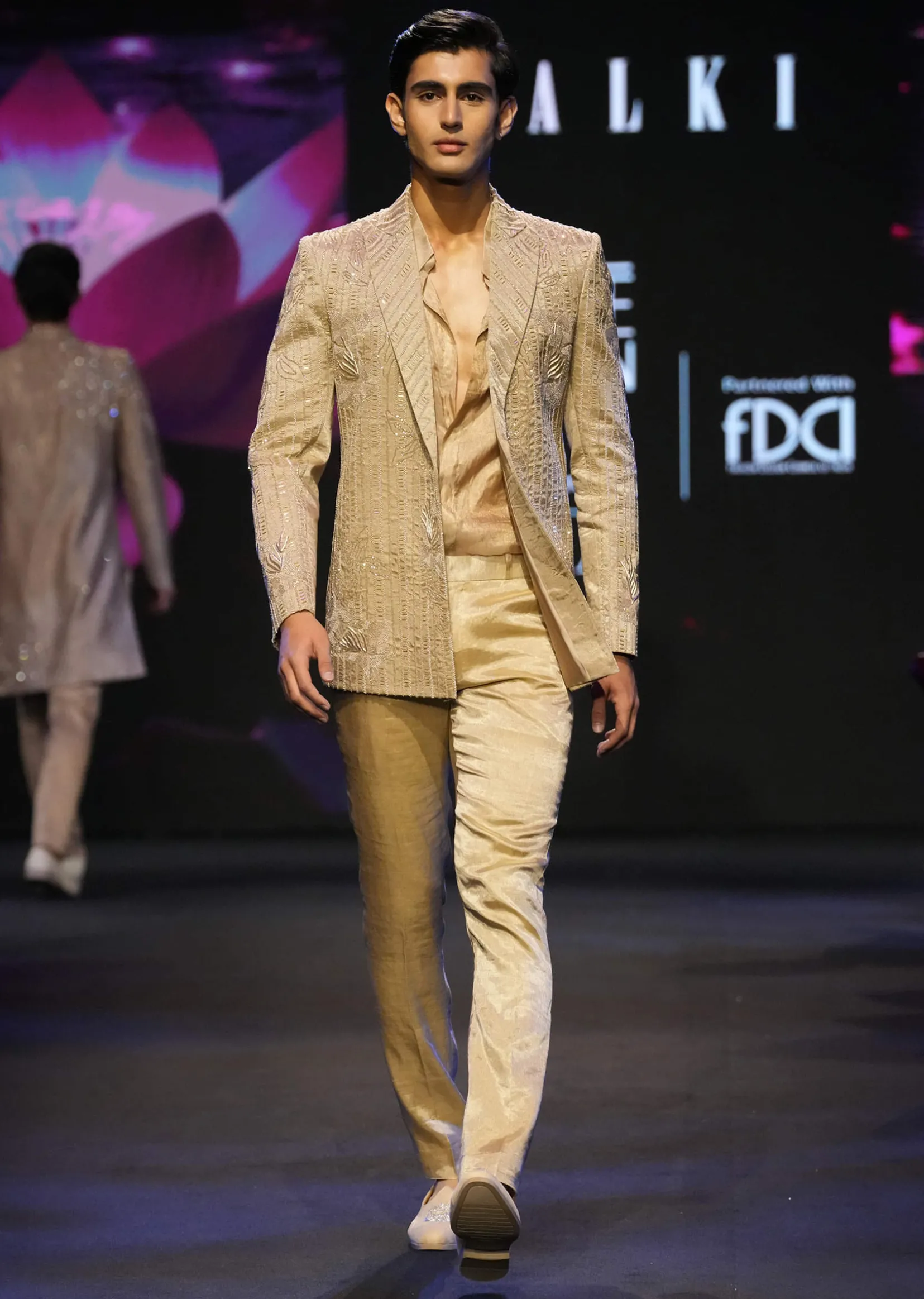 Gold Banarasi Chanderi Blazer Set