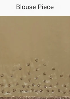 Gold Beige Saree Embellished In Sequins With Fringes On The Pallu And Unstitched Blouse