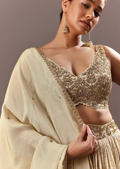 Gold Bridesmaid Brocade Lehenga With Embroidered Blouse And Dupatta