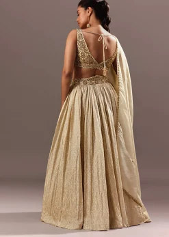 Gold Bridesmaid Brocade Lehenga With Embroidered Blouse And Dupatta