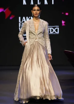 Gold Brocade Jacket And Rushing Skirt Suit
