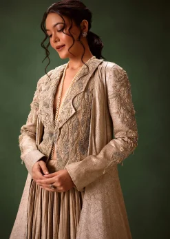 Gold Brocade Jacket And Rushing Skirt Suit