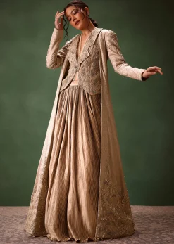 Gold Brocade Jacket And Rushing Skirt Suit