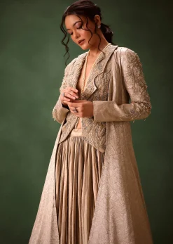 Gold Brocade Jacket And Rushing Skirt Suit