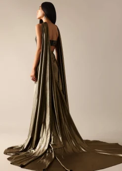 Gold Chain Tassel Blouse And Fishcut Draped Lehenga Set