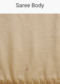 Gold Crushed Tissue Saree With Floral Embroidery And Scallop Border