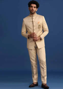 Gold Embroidered Jodhpuri Set with Hand Work