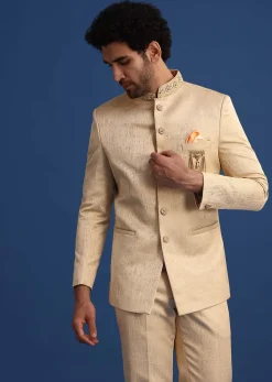 Gold Embroidered Jodhpuri Set with Hand Work