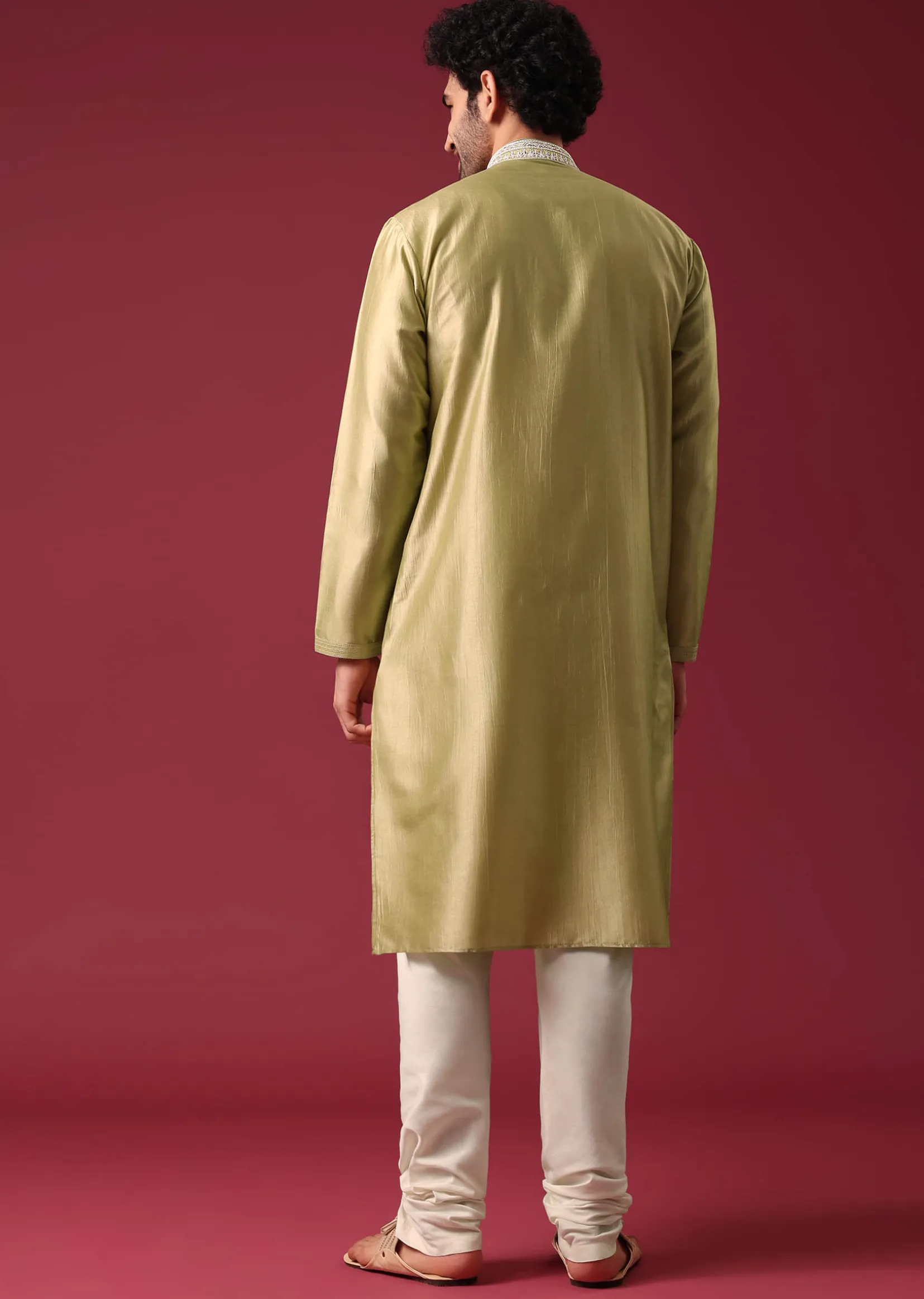 Gold Embroidered Kurta Set In Silk