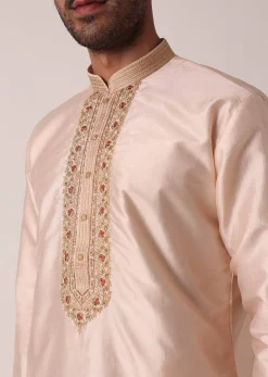Gold Embroidered Kurta Set For Men
