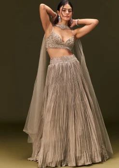 Gold Embroidered Sweetheart Neck Blouse With Lehenga And Choker Dupatta