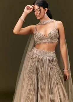Gold Embroidered Sweetheart Neck Blouse With Lehenga And Choker Dupatta