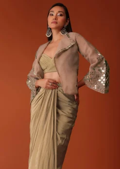 Gold Festive Dhoti Suit Set In Crepe With Foil Embroidery